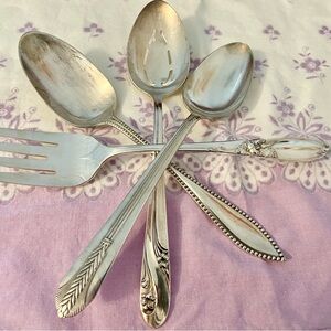Shabby Chic Vintage Mixed Silver Plate Serving Pieces